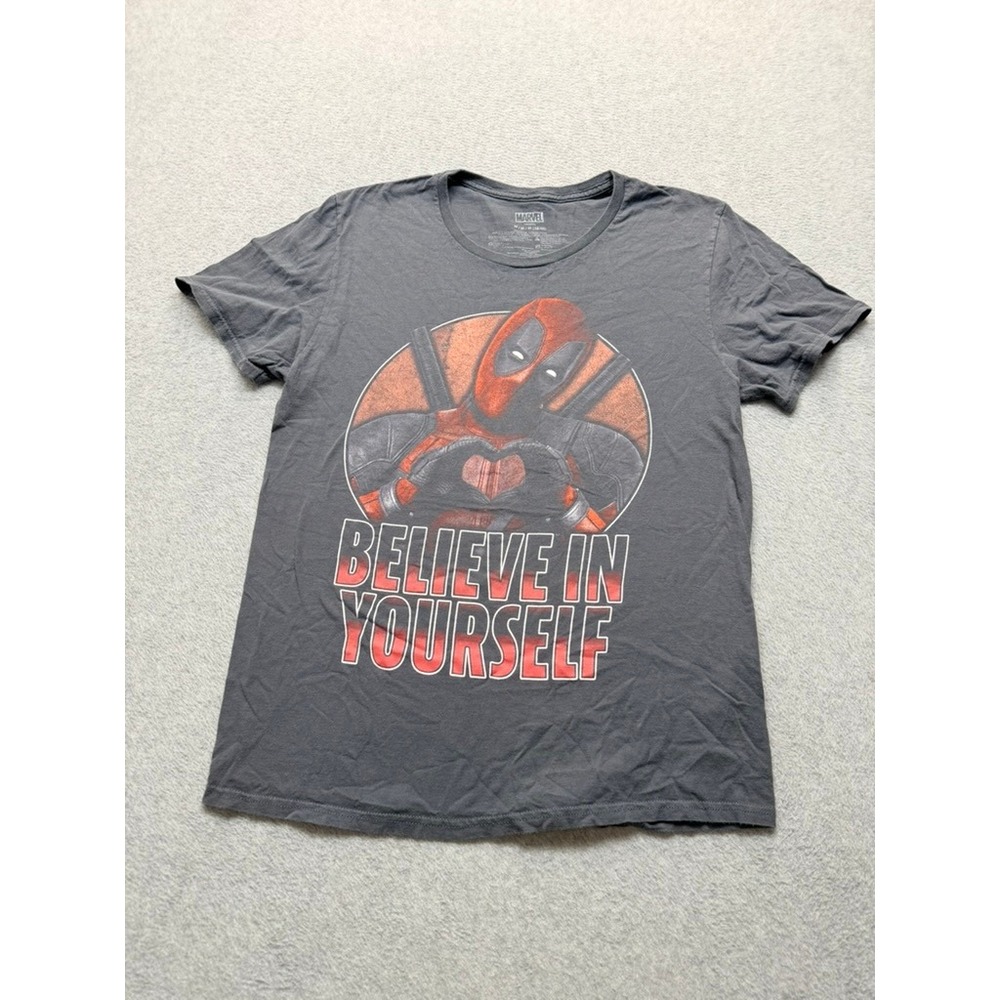 Marvel Deadpool Believe In Yourself Graphic T-Shirt Gray Mens Medium